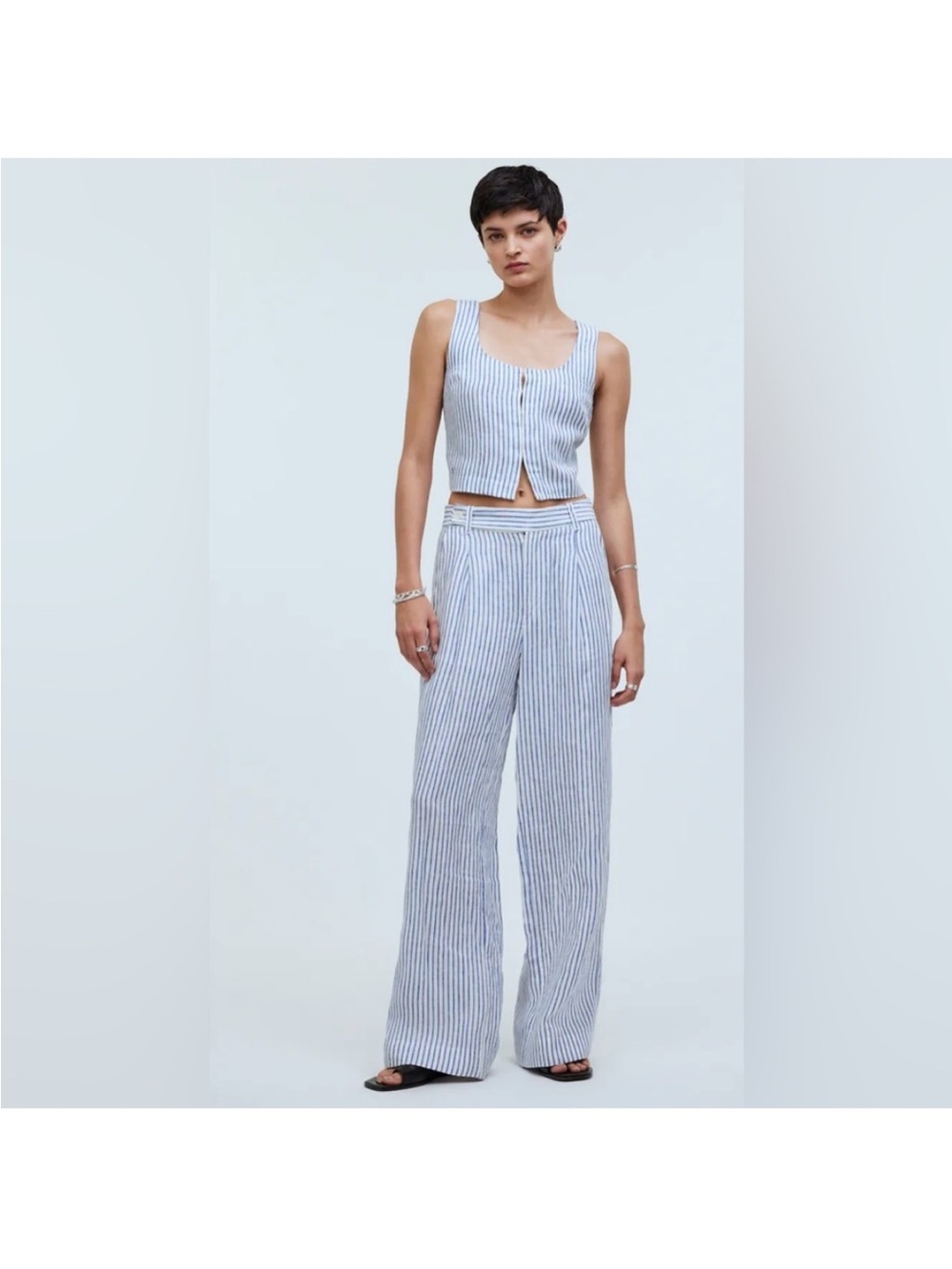 Madewell Striped Harlow Linen Pants + Vest Set in Bluestone - 8